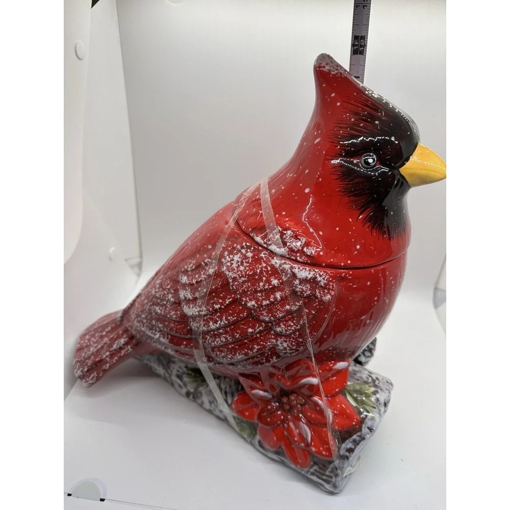 Large Cardinal Cookie Jar Ceramic Winter Holiday Decor Global Design Connections